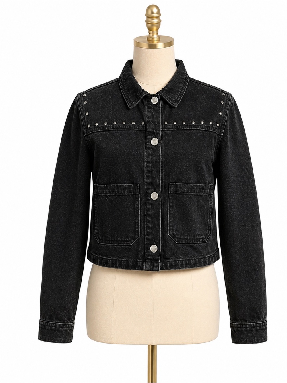 BDG Urban Outfitters Denim Jacket Women M Black Studded Cropped Jean Jacket